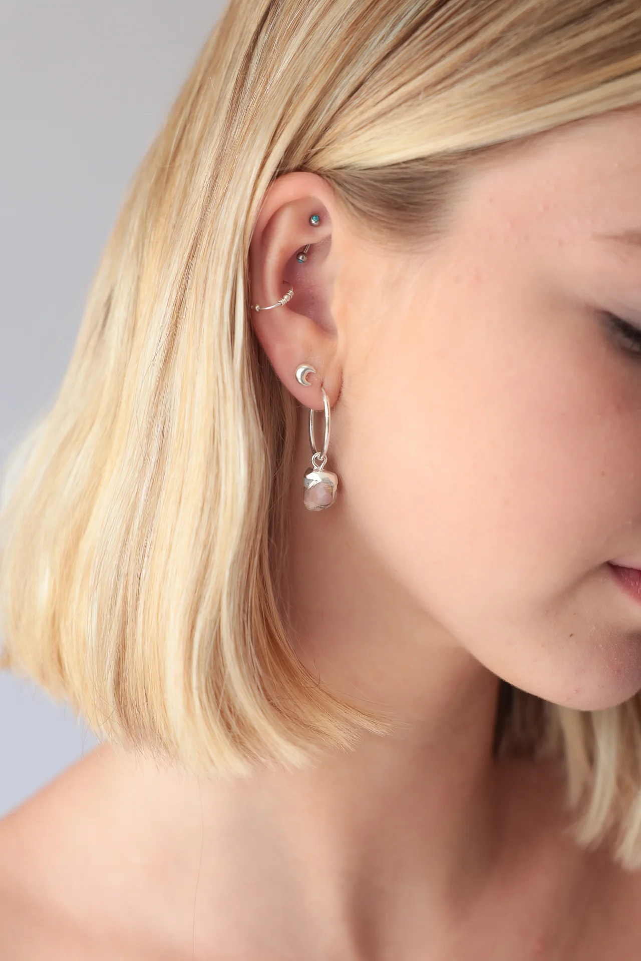 Nuala Copper Pink Opal Drop Hoops - Image 2