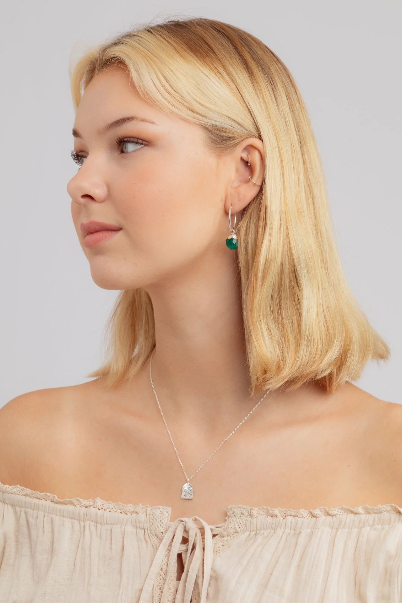 Nuala Green Onyx Drop Hoops - Image 2
