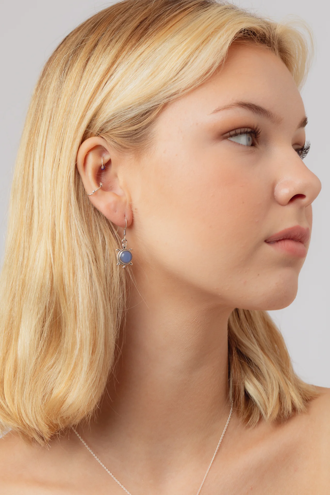 Round Turtle Blue Calcite Earrings - Image 4