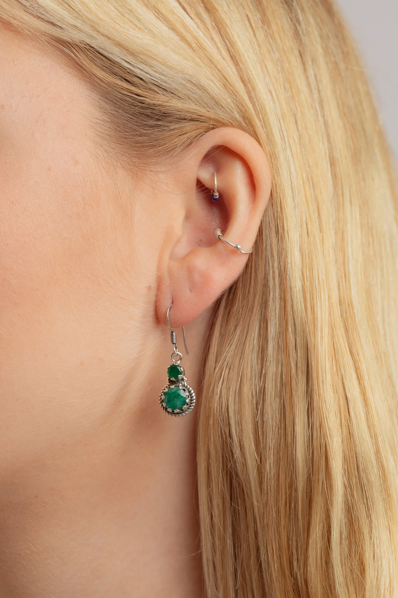Evela Emerald Double Drop Earrings - Image 3