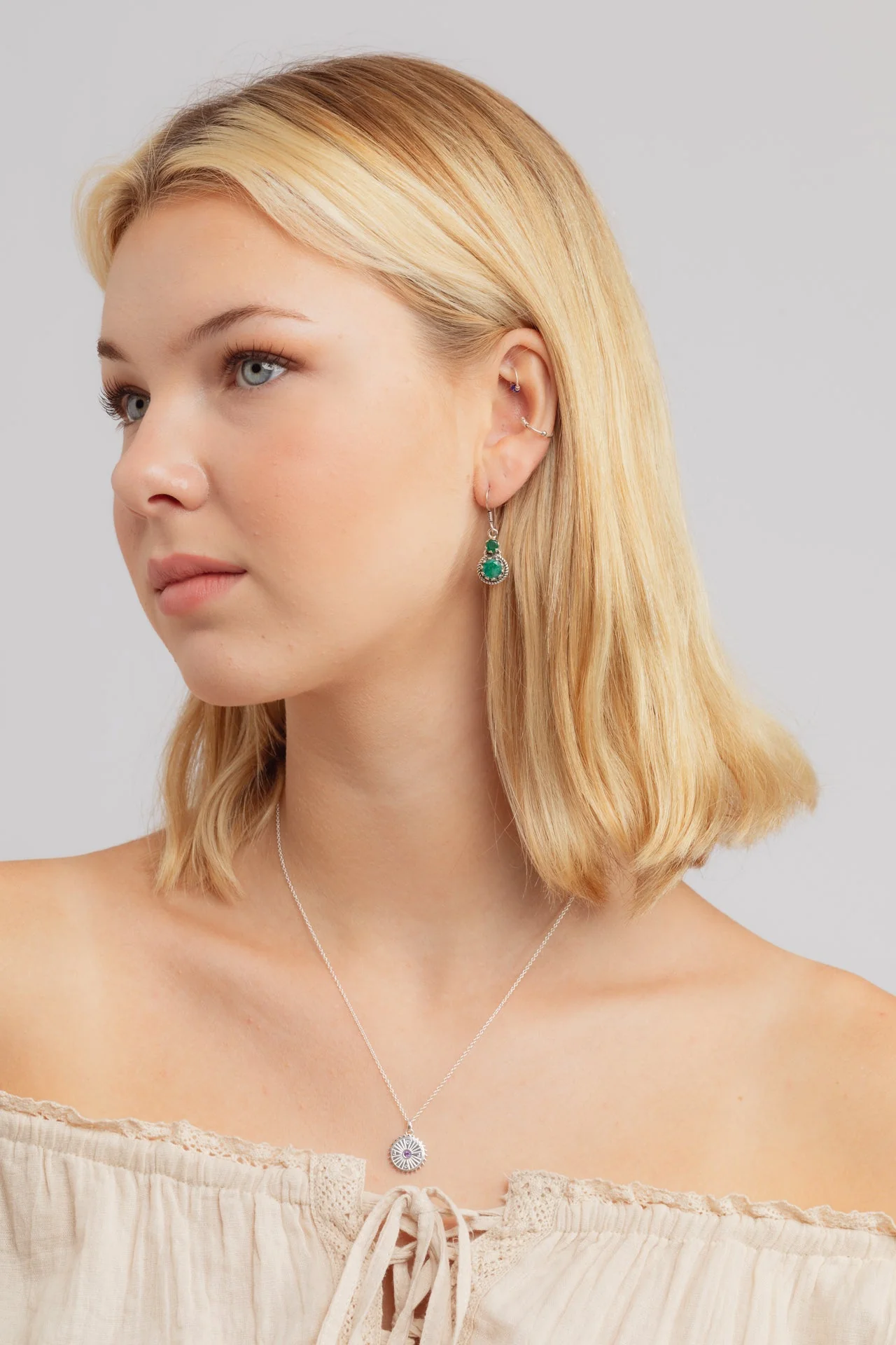 Evela Emerald Double Drop Earrings - Image 4