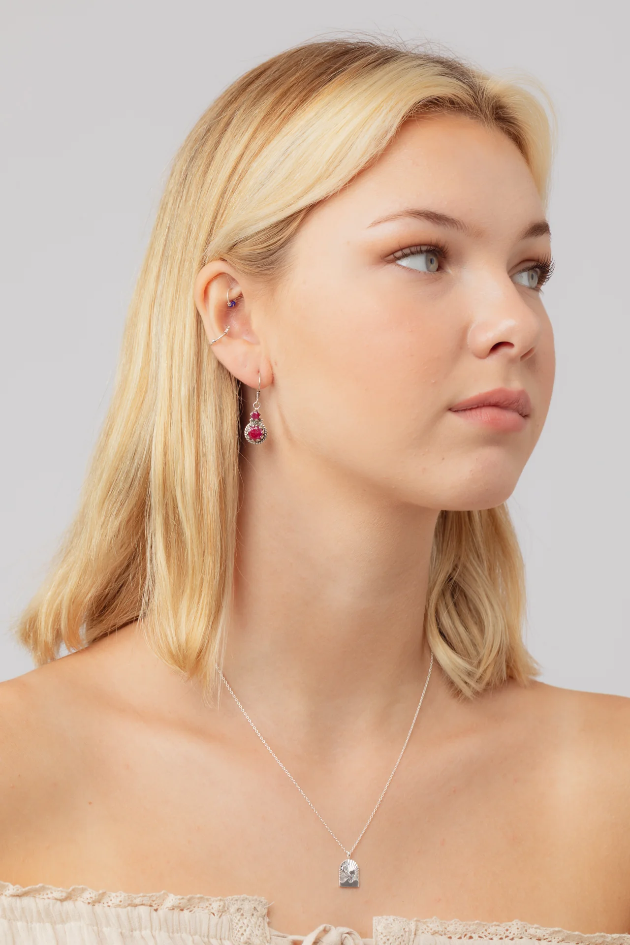 Evela Ruby Double Drop Earrings - Image 4