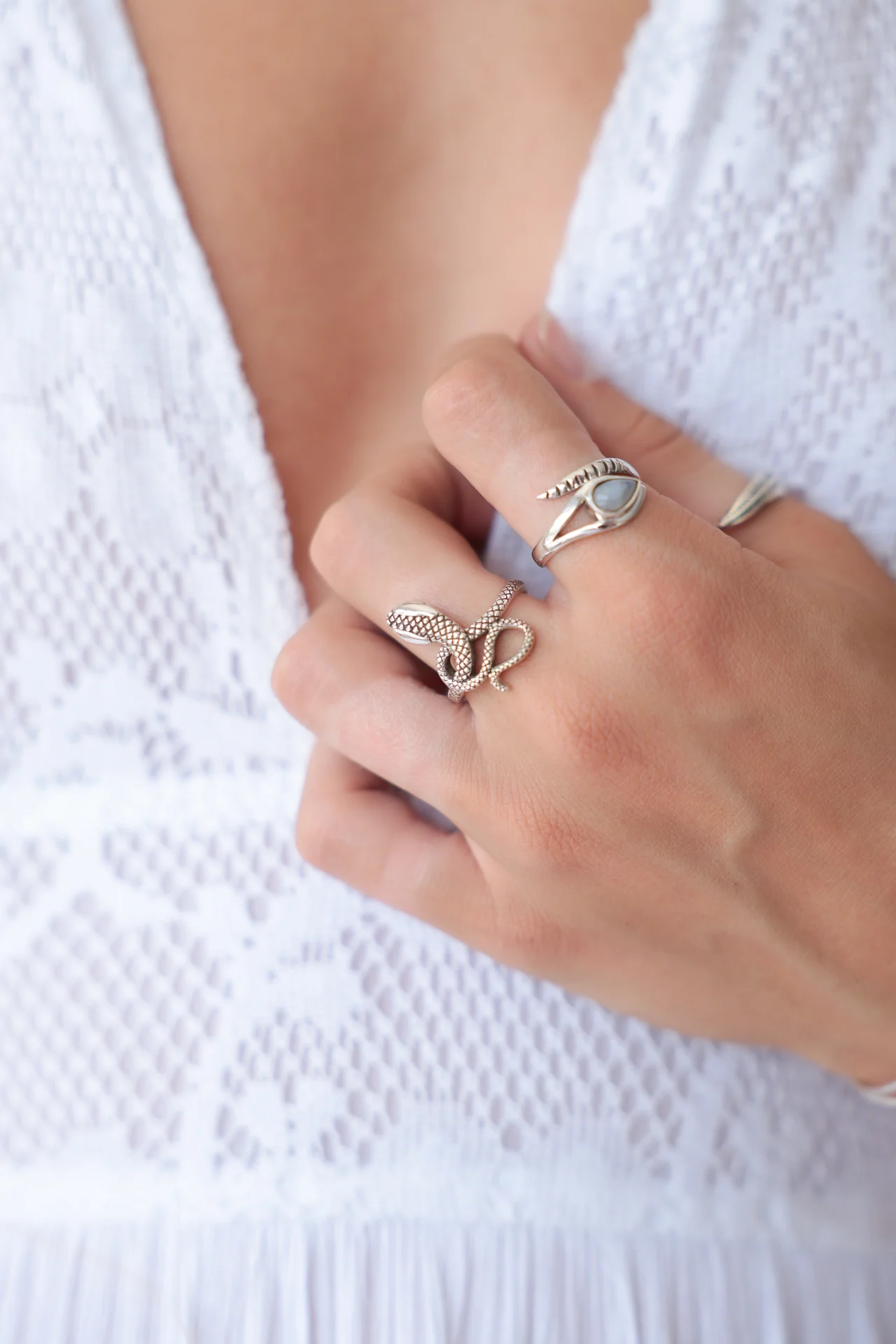Snake Twist Rainbow Moonstone Ring - Image 2