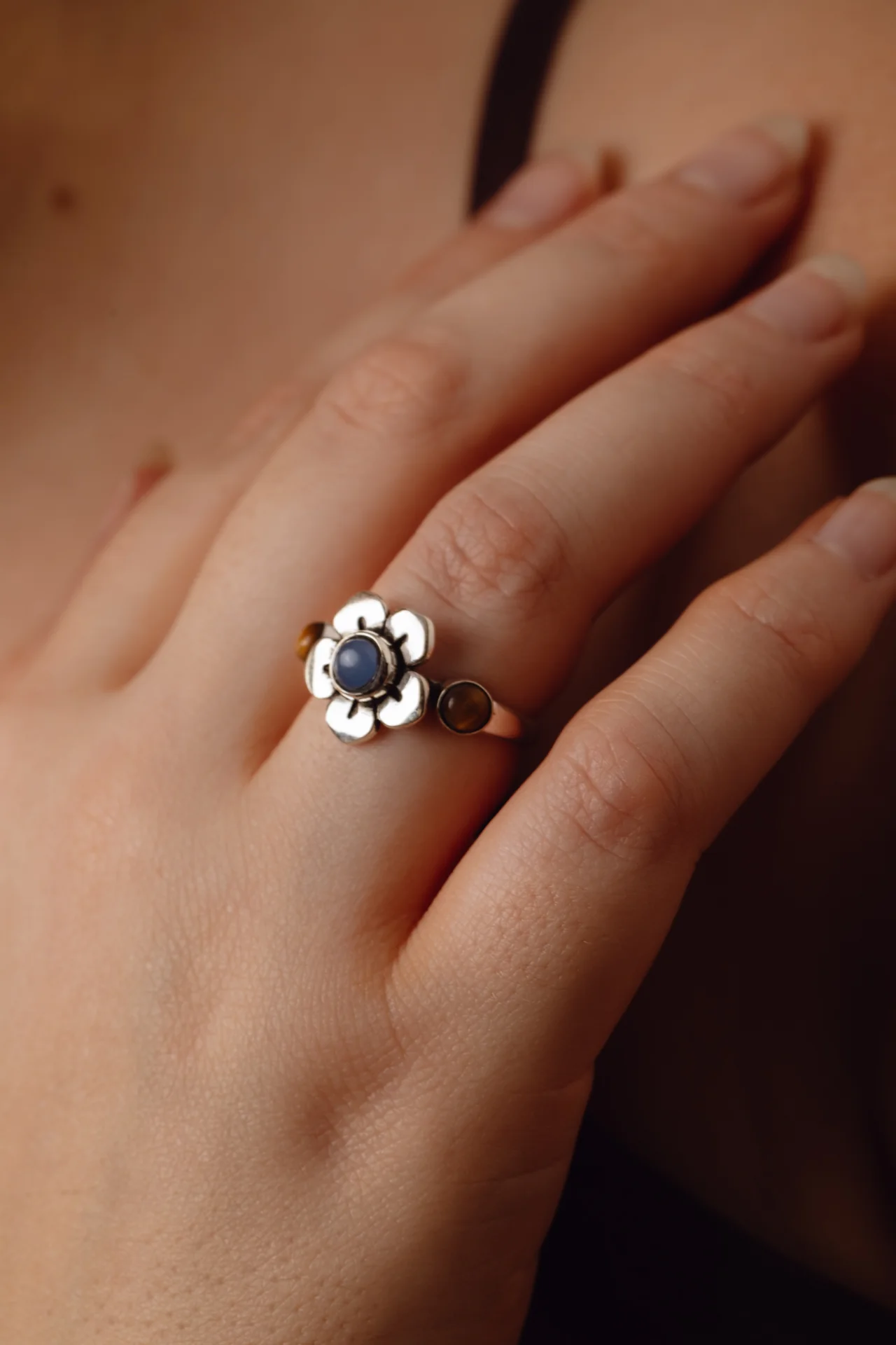 Rosalina Flower Blue Calcite Ring