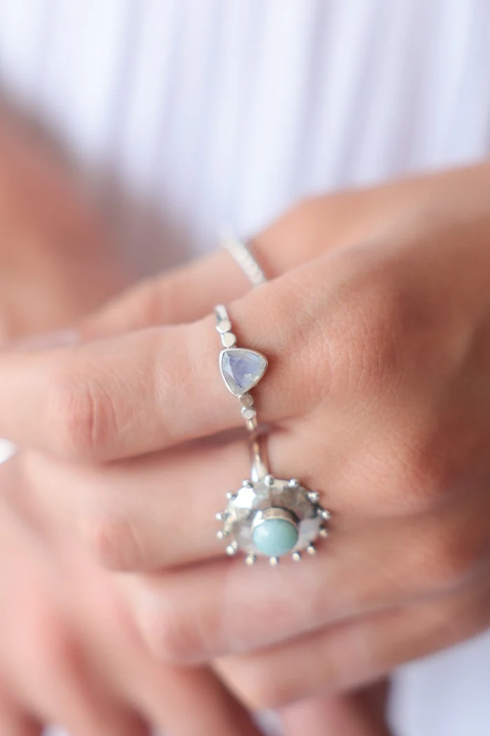 Briana Triangle Rainbow Moonstone Ring