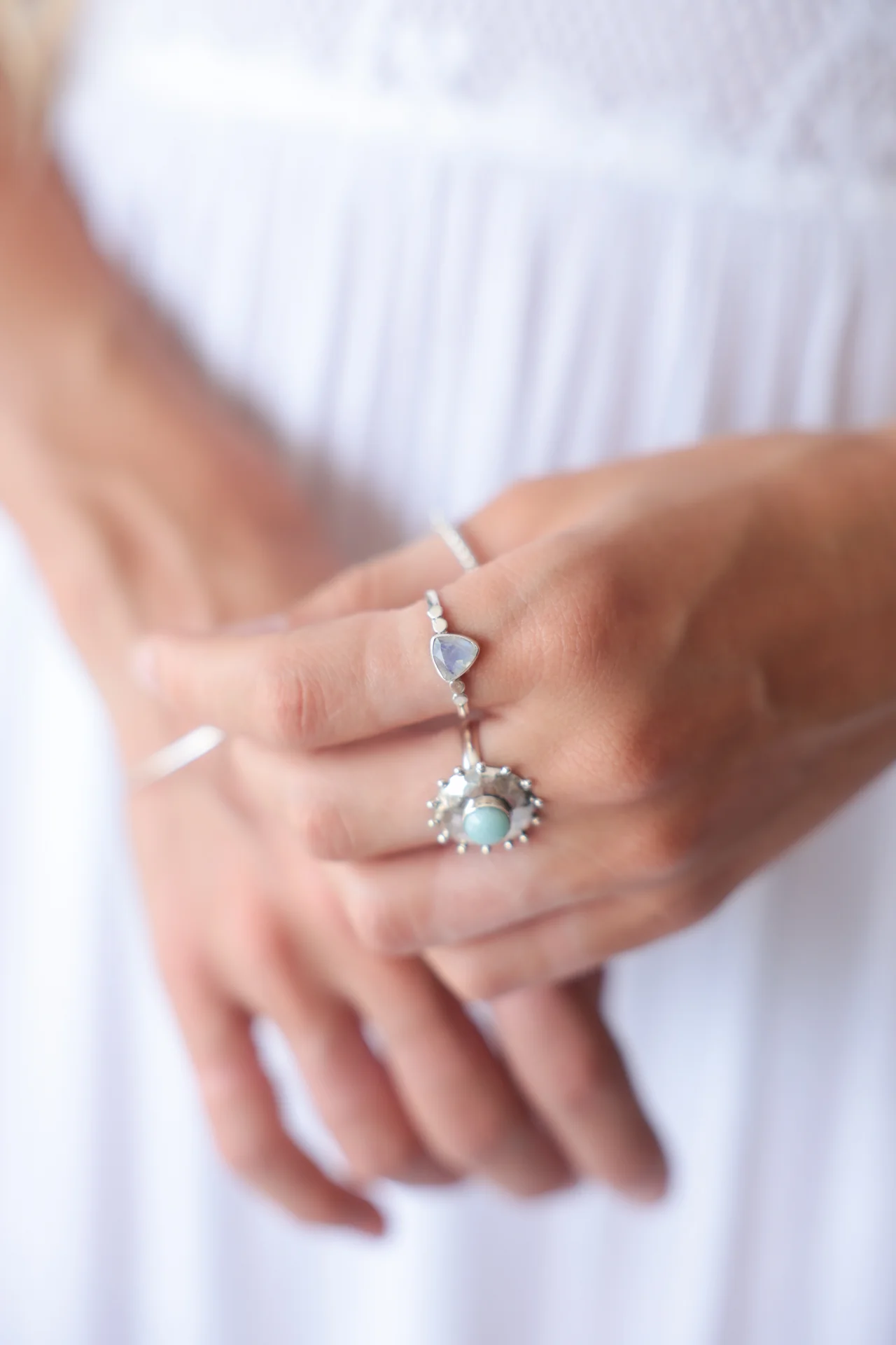 Briana Triangle Rainbow Moonstone Ring - Image 2