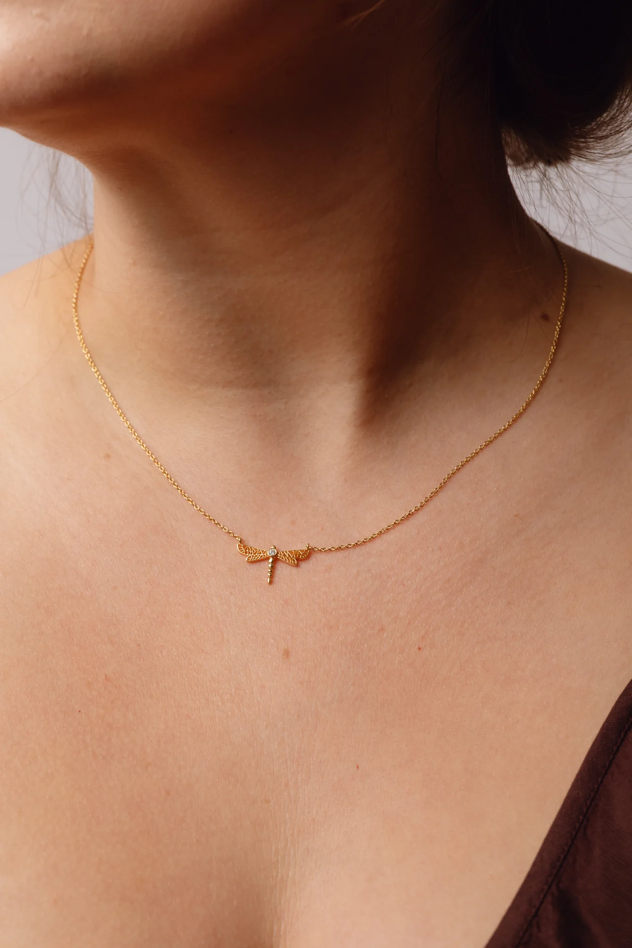 Dragonfly Cubic Zirconia Gold Necklace - Image 2