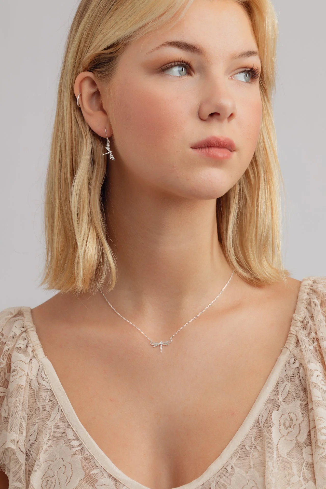 Dragonfly Cubic Zirconia Silver Necklace - Image 2