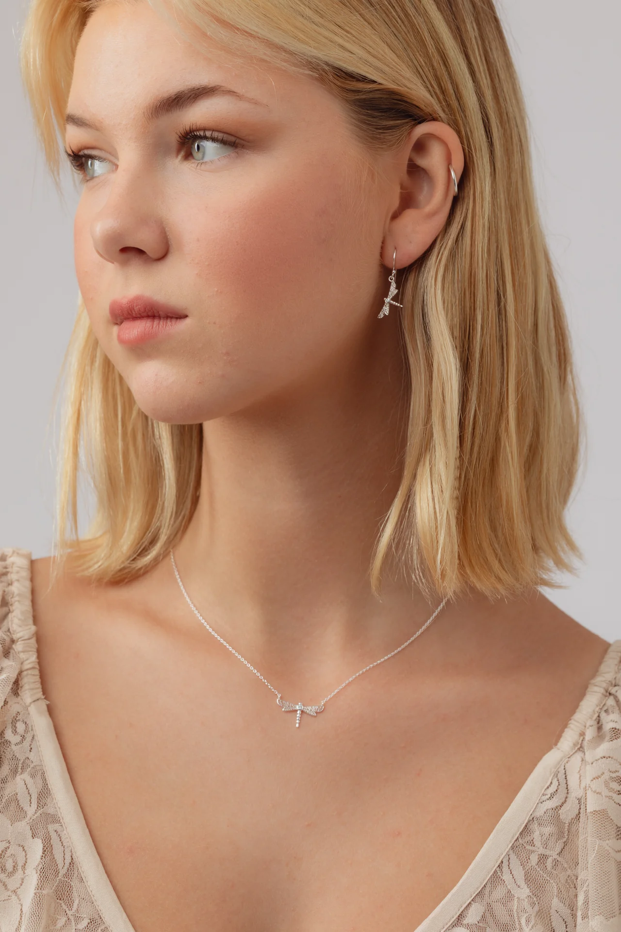 Dragonfly Cubic Zirconia Silver Necklace - Image 4