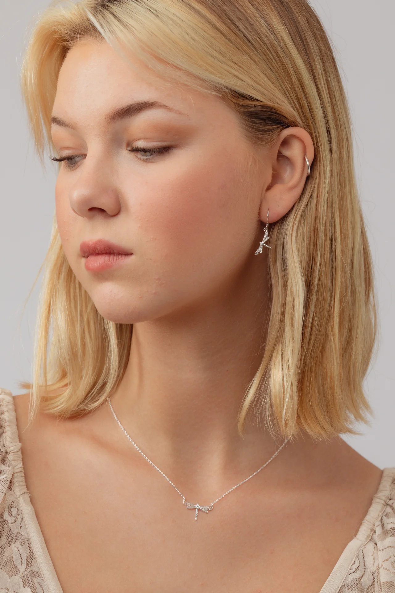 Dragonfly Cubic Zirconia Silver Necklace - Image 5