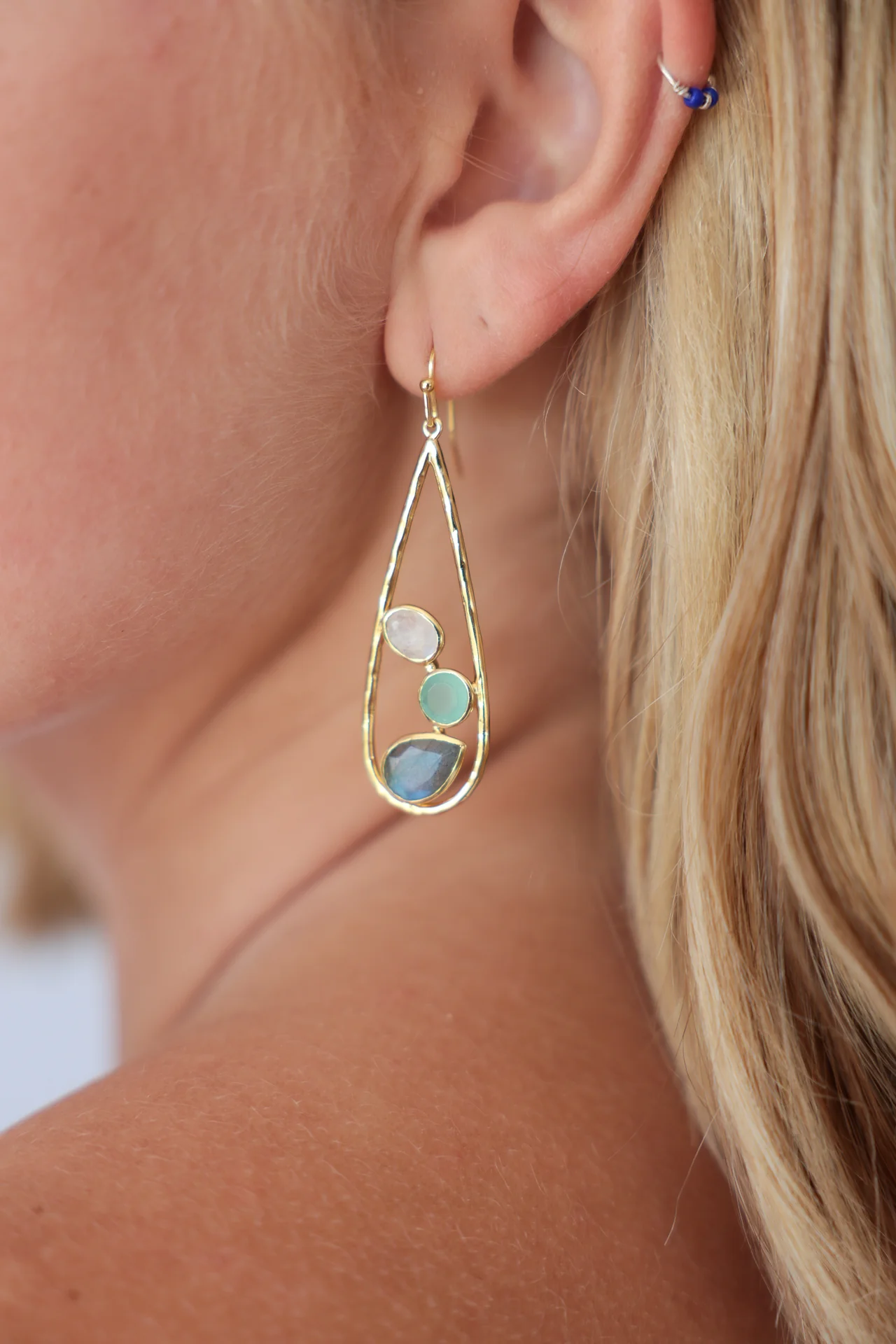 Nali Triple Stone Teardrop Earring