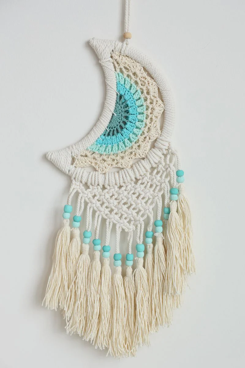 Moon Macrame Blue Wall Hanging - Image 2