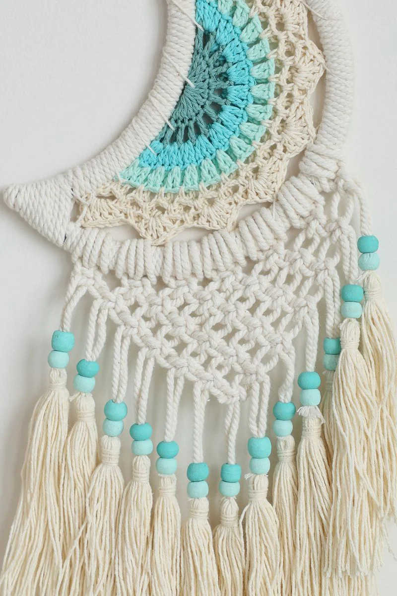 Moon Macrame Blue Wall Hanging - Image 3
