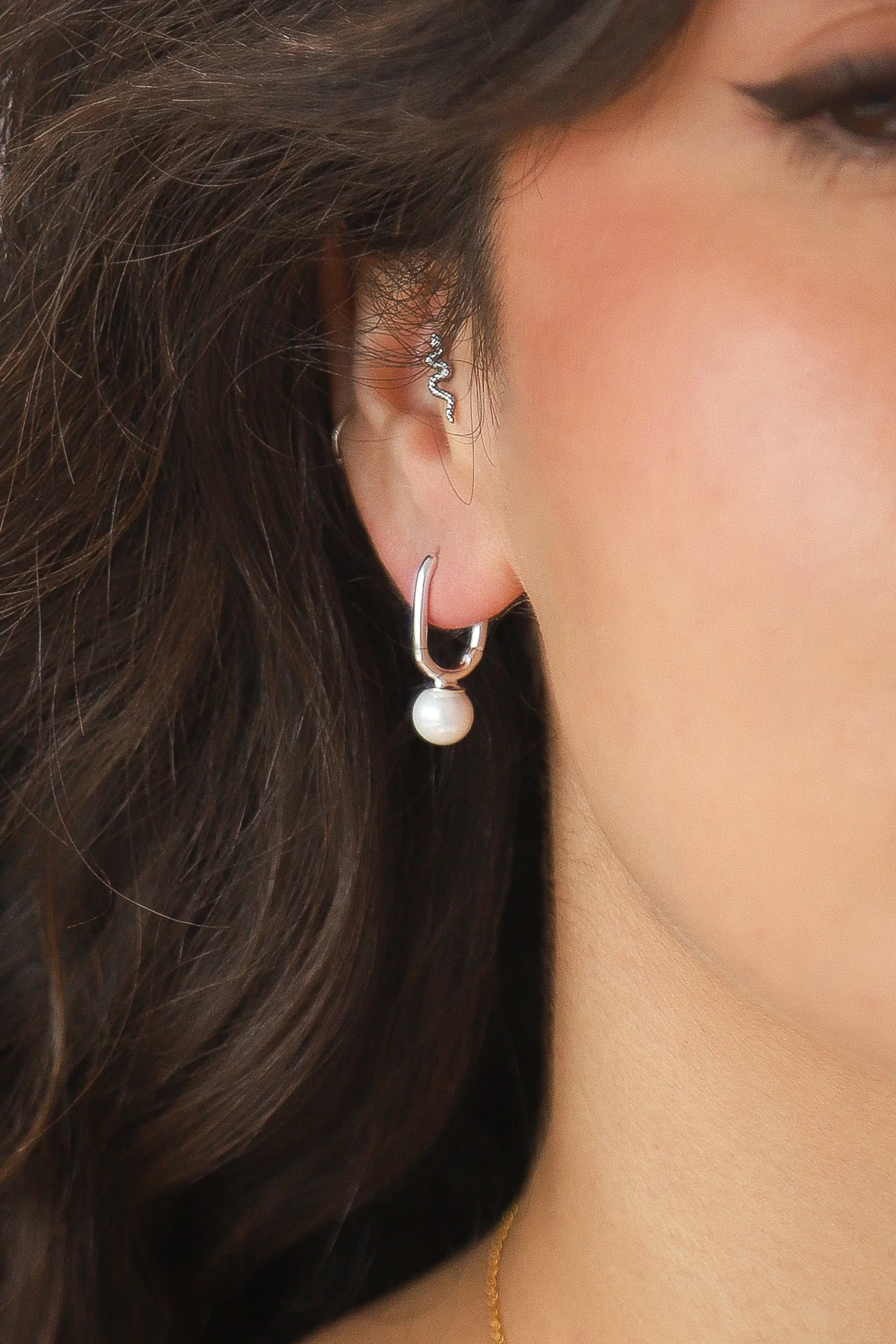 Perle Silver Rectangle Hoops