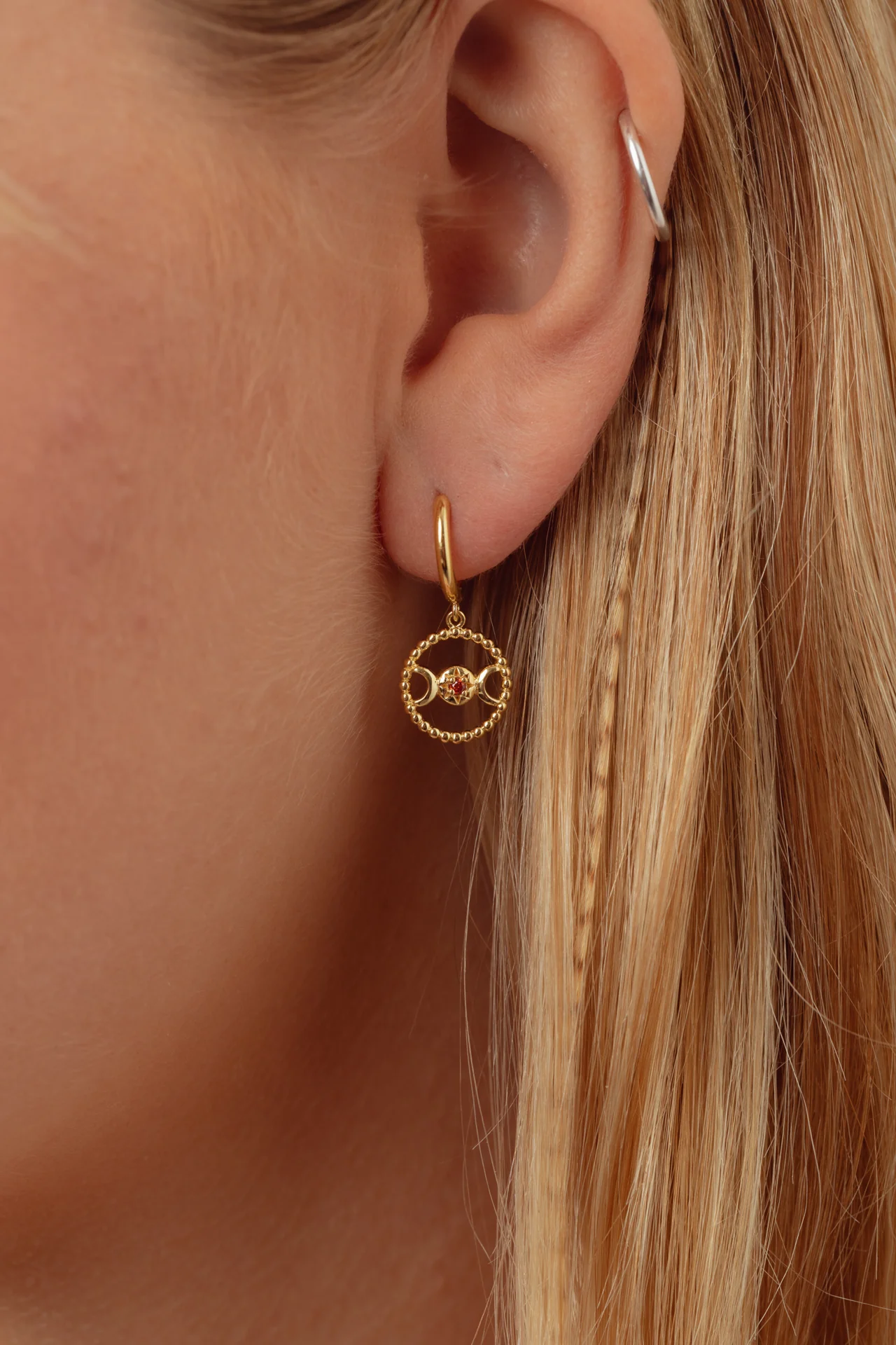 Phases Gold Charm Hoops
