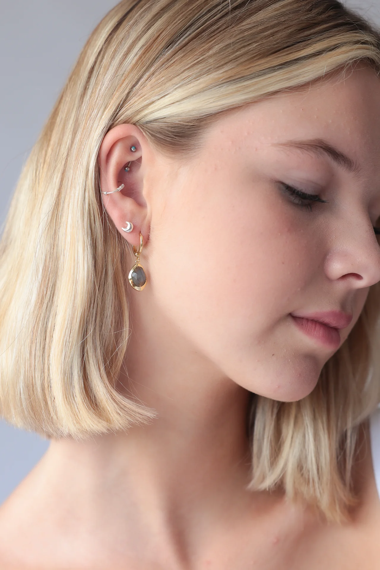 Pia Labradorite Charm Hoops - Image 2