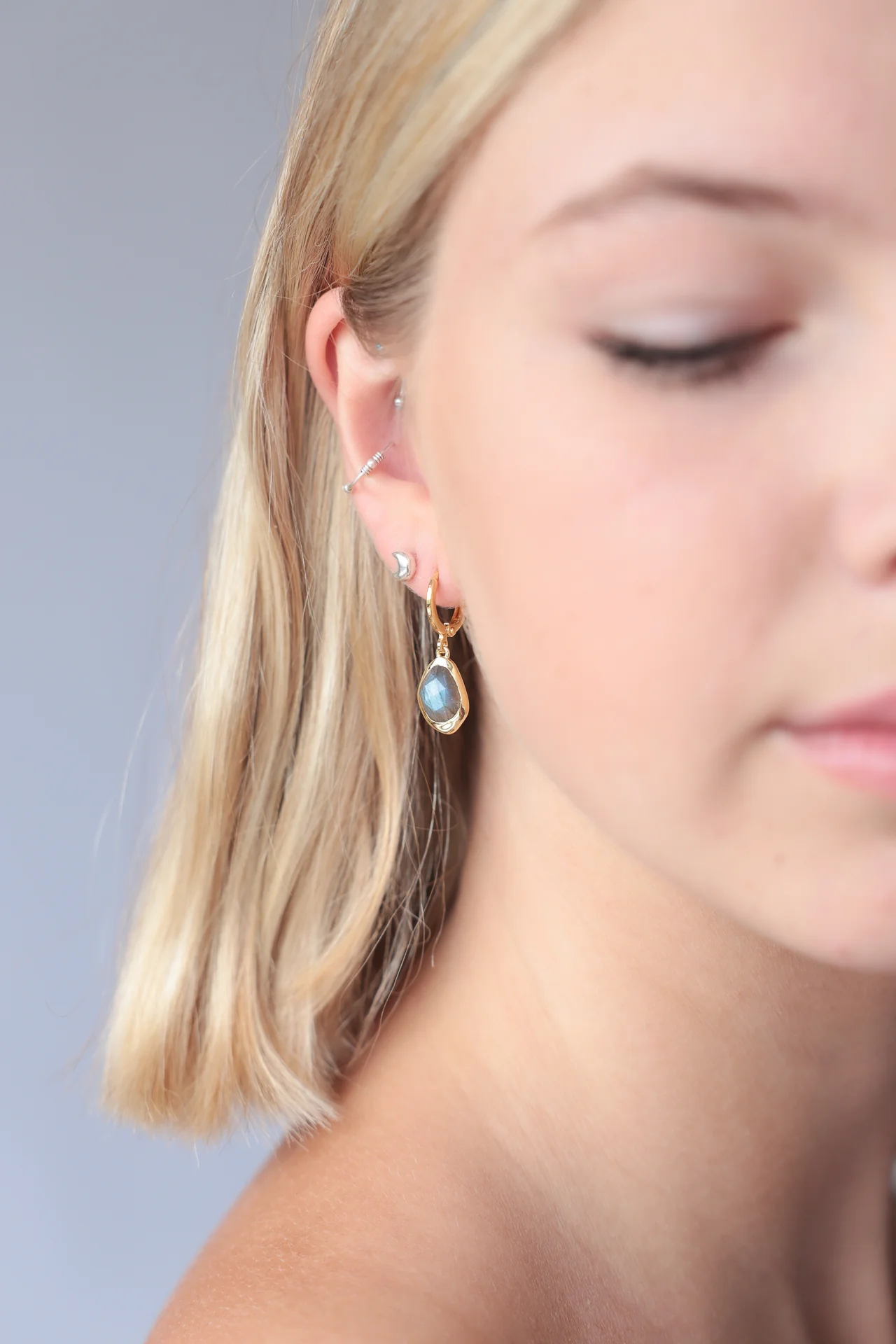 Pia Labradorite Charm Hoops - Image 3