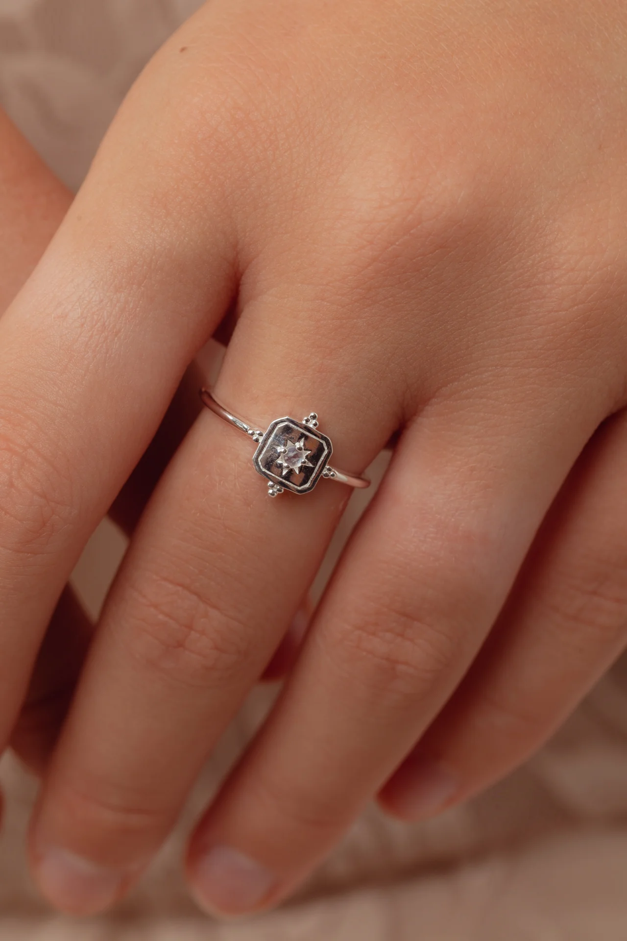 Noemi Rainbow Moonstone Silver Ring
