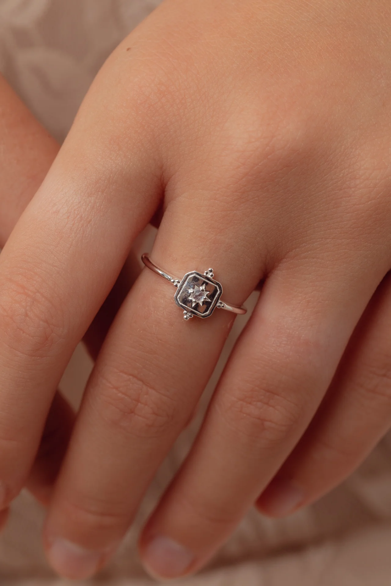 Noemi Rainbow Moonstone Silver Ring - Image 2