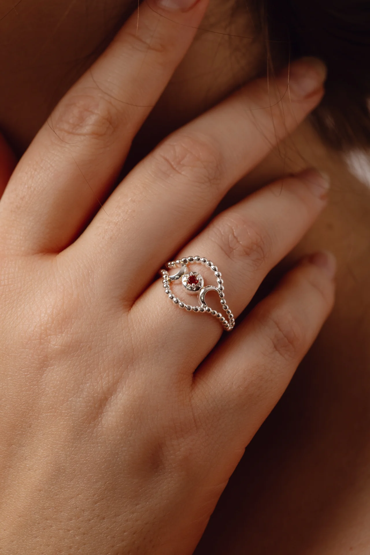 Phases Garnet Silver Ring