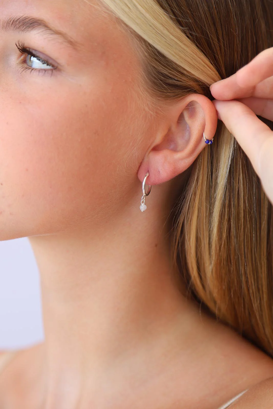 Rainbow Moonstone Cadi Hoops