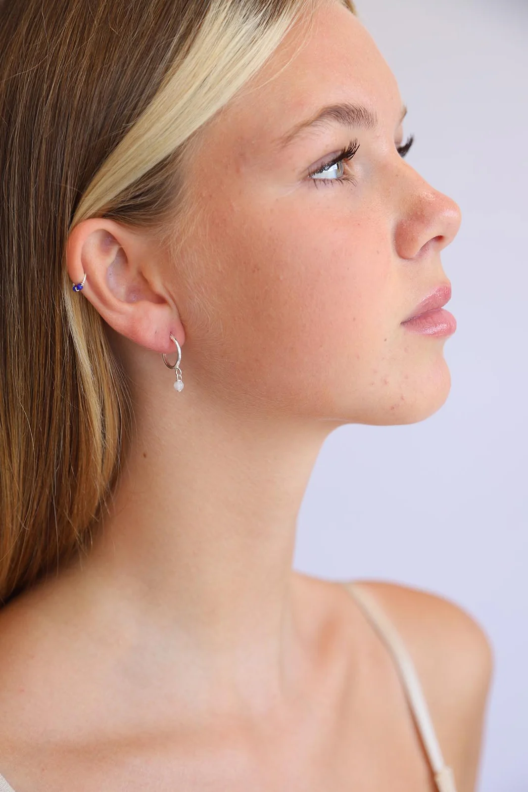 Rainbow Moonstone Cadi Hoops - Image 2