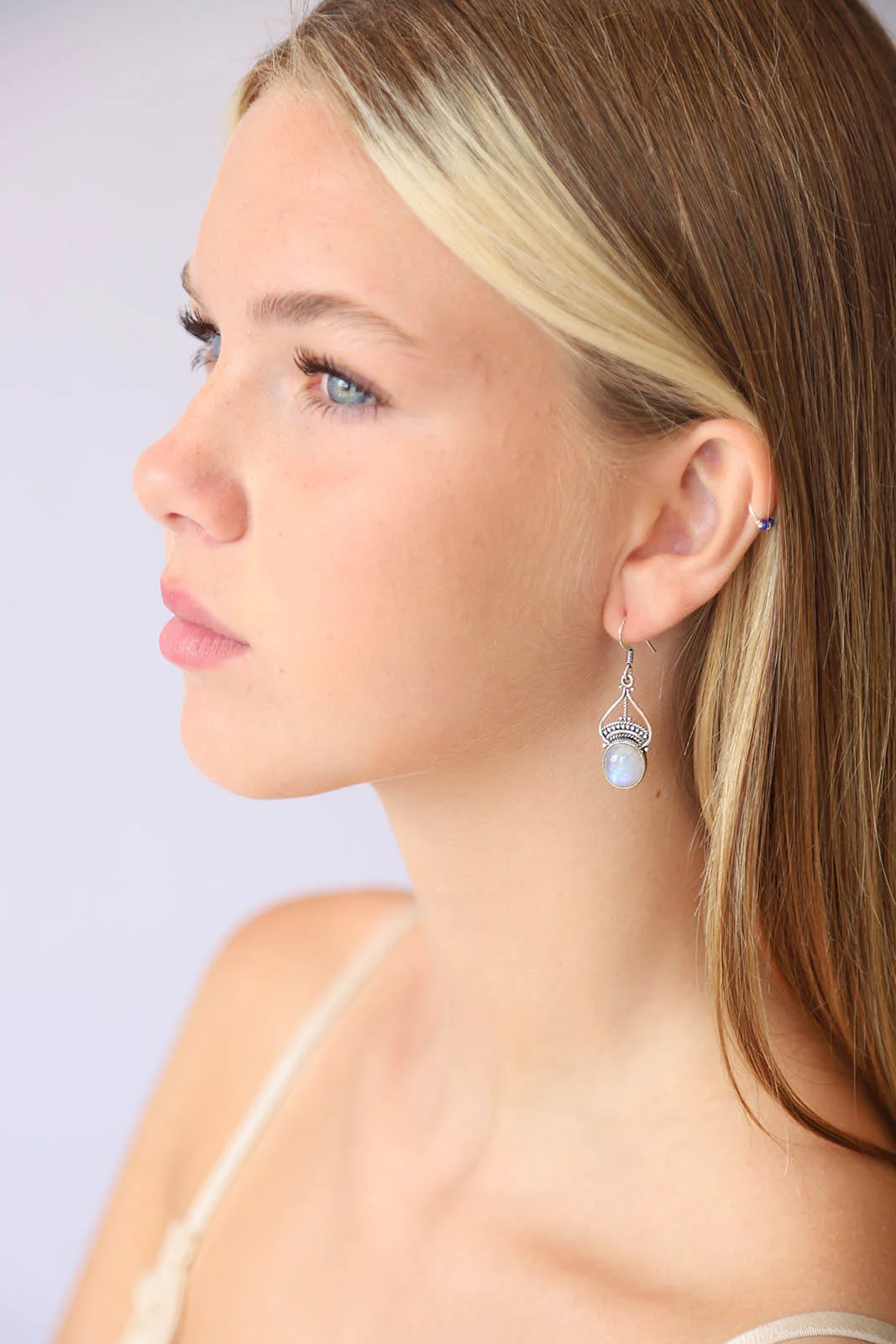 Rainbow Moonstone  Star Earrings - Image 2