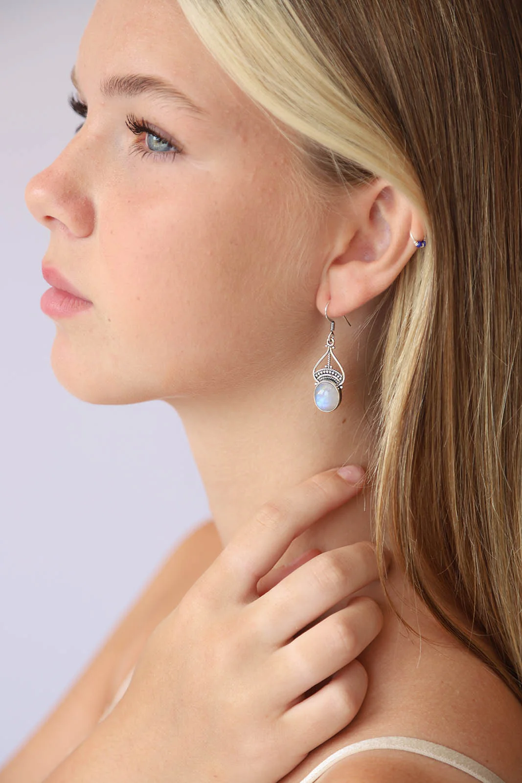 Rainbow Moonstone  Star Earrings - Image 3