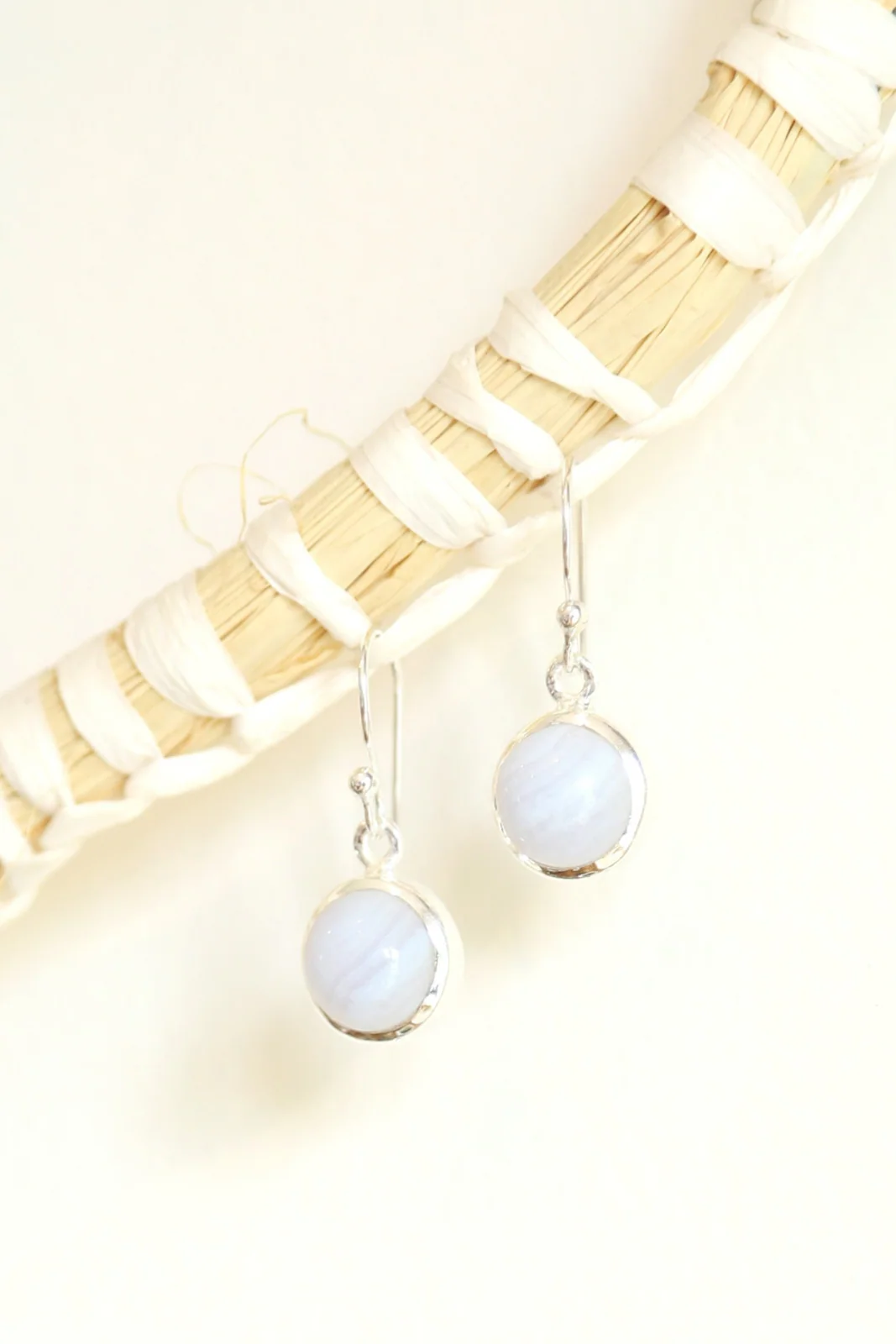 Round Blue Lace Agate Earrings - Image 2