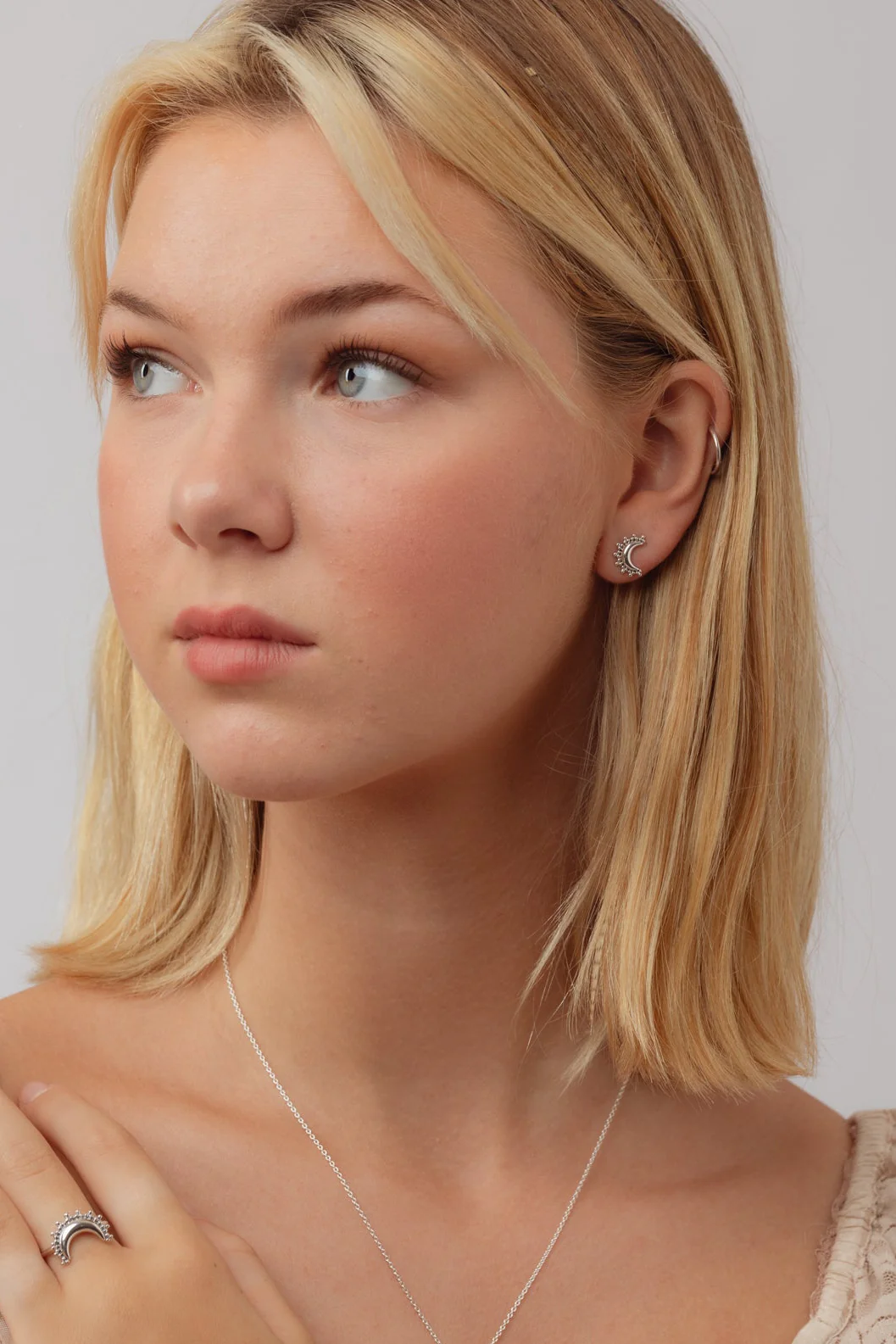 Celestie Silver Moon Studs - Image 3