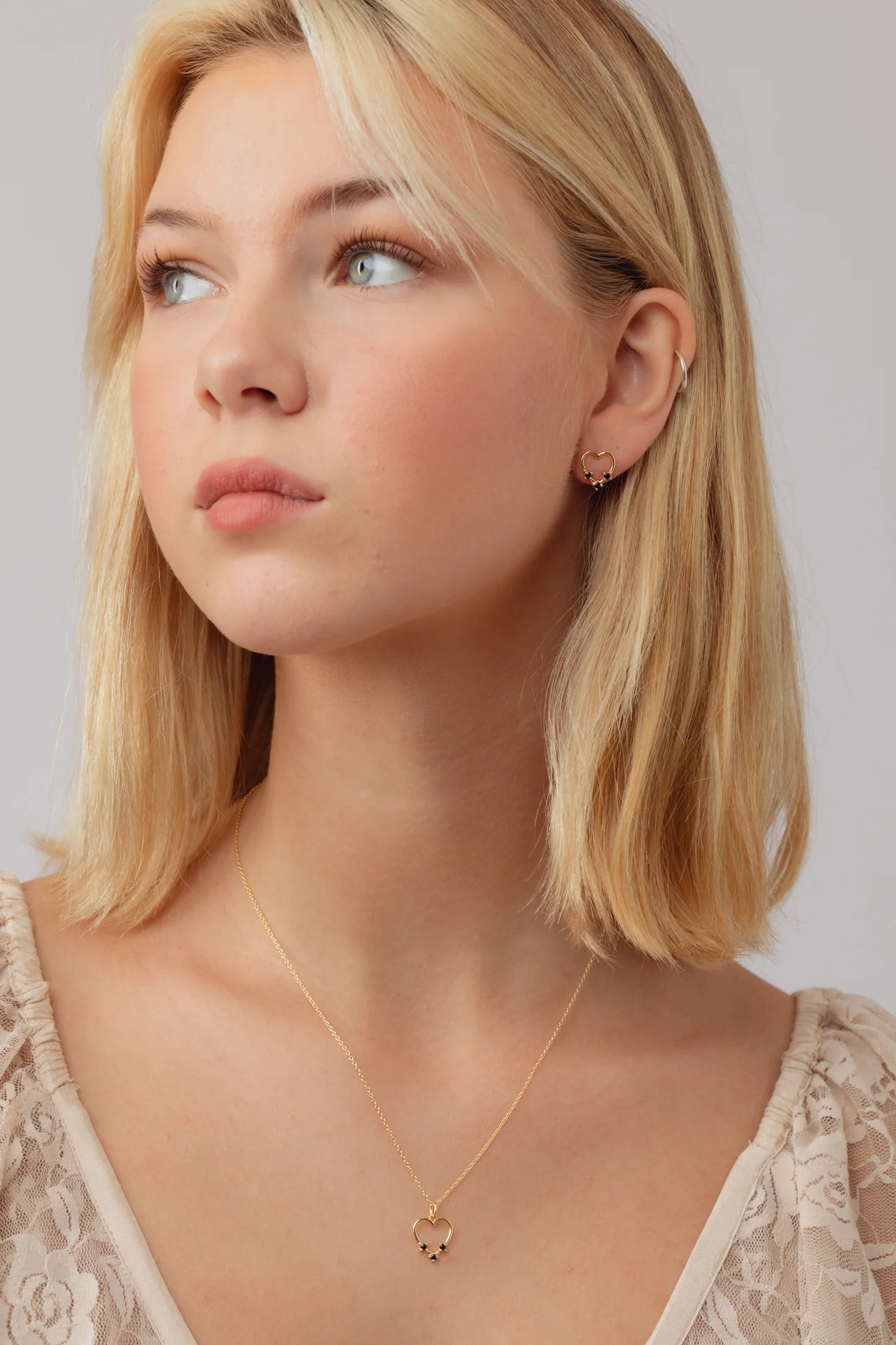 Heartley Trio Black Onyx Gold Studs - Image 4
