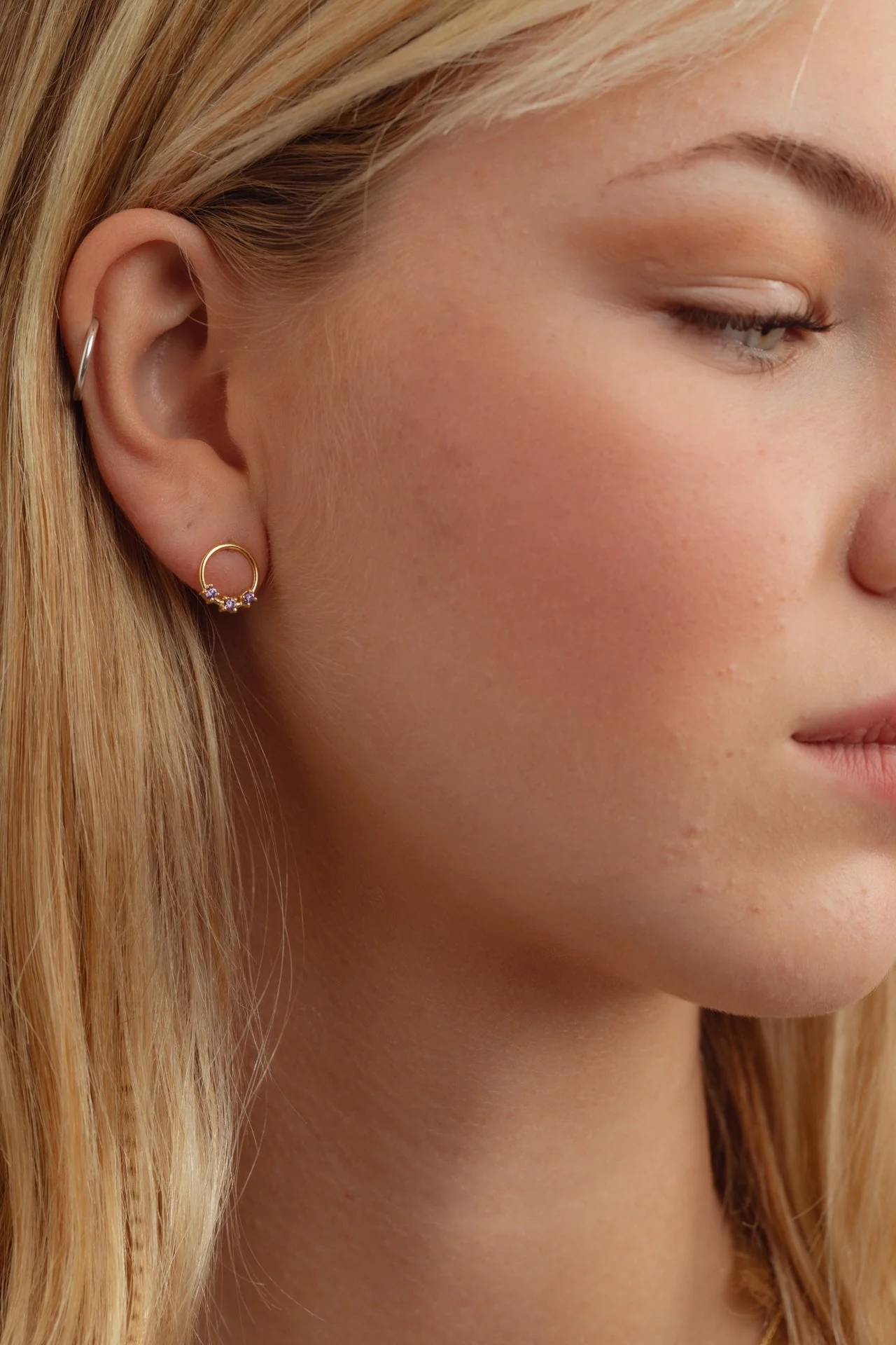 Orella Tria Amethyst Gold Studs - Image 2