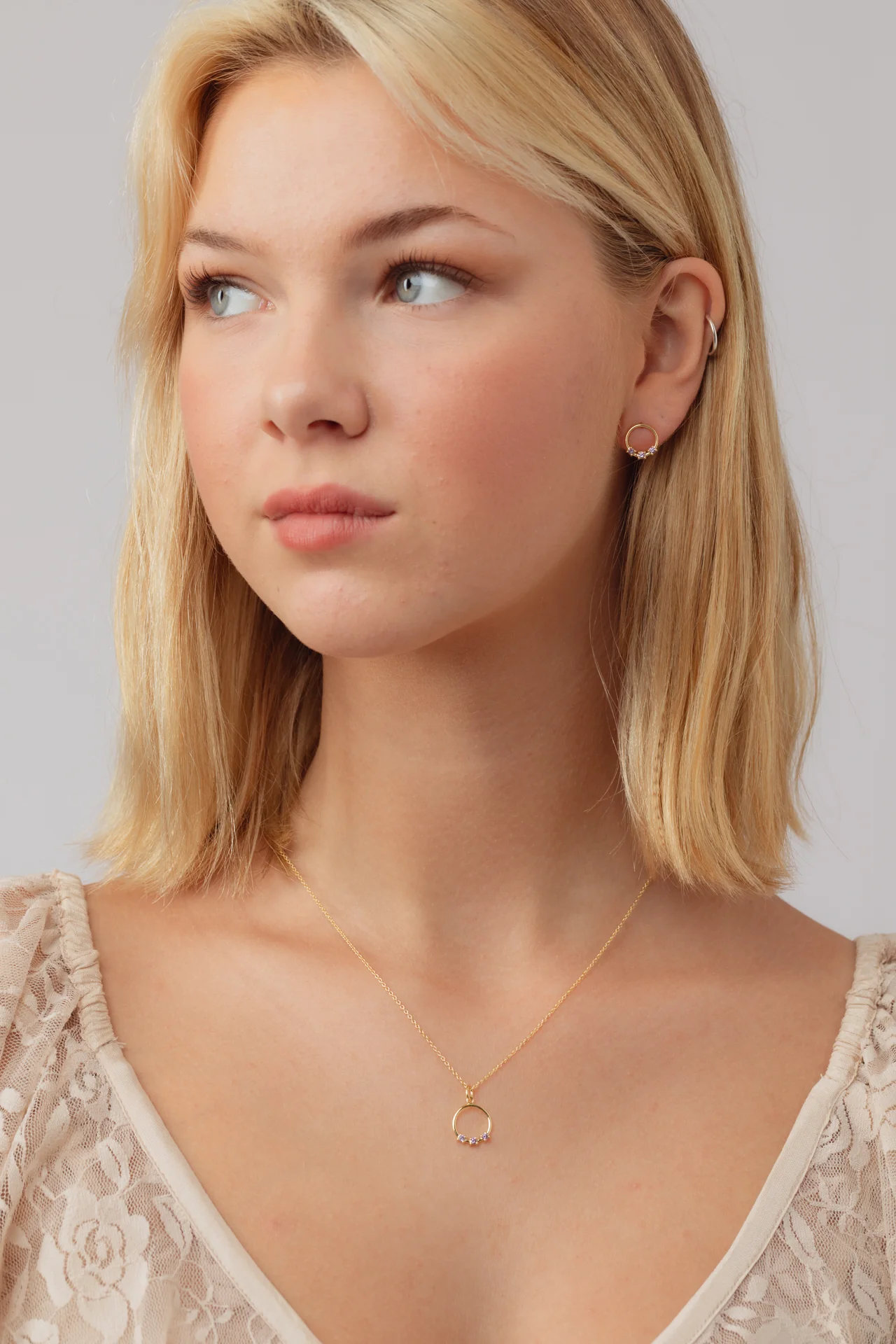 Orella Tria Amethyst Gold Studs - Image 4