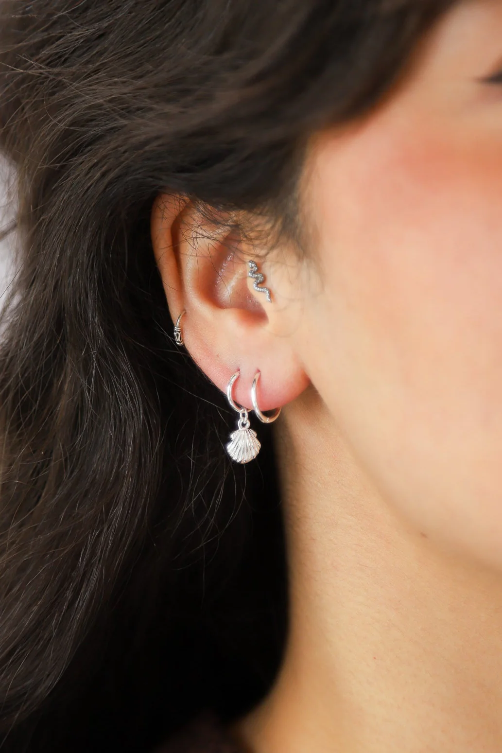 Silver Clam Shell Earrings - Image 2