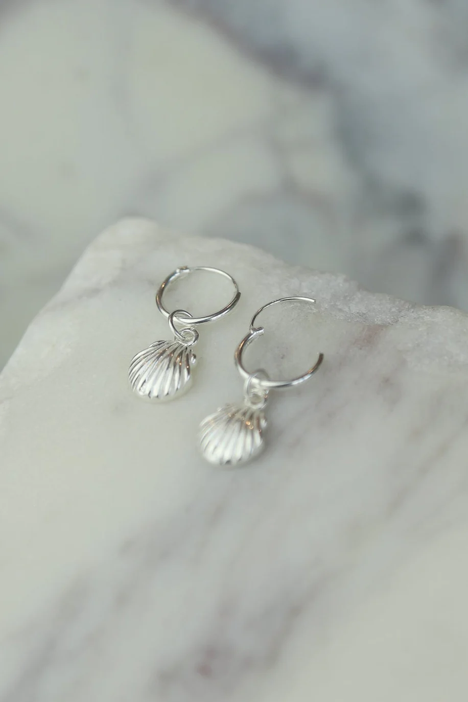 Silver Clam Shell Earrings - Image 3