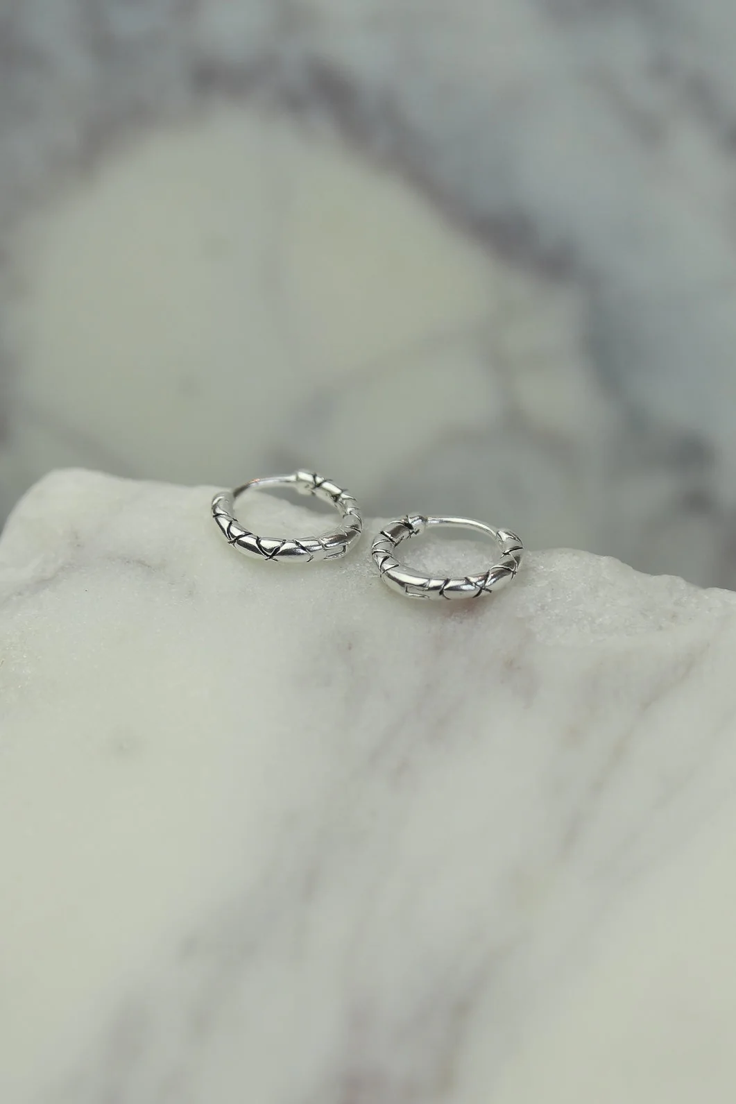 Silver Crosshatch Hoops