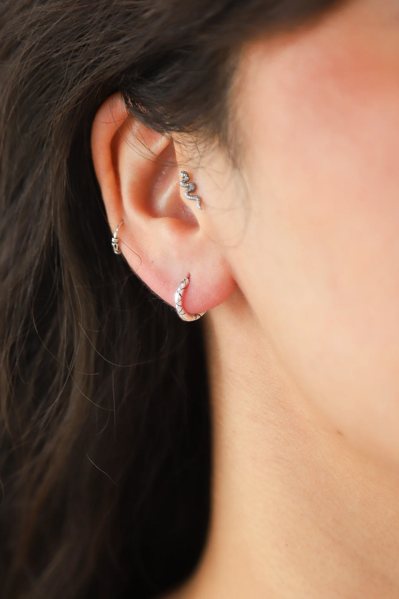 Silver Crosshatch Hoops - Image 2