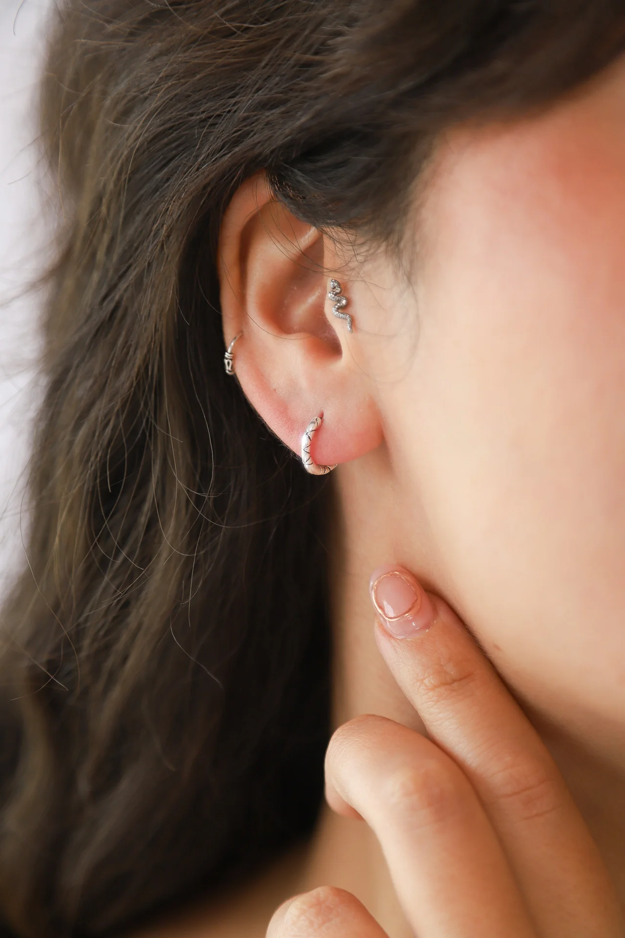 Silver Crosshatch Hoops - Image 3