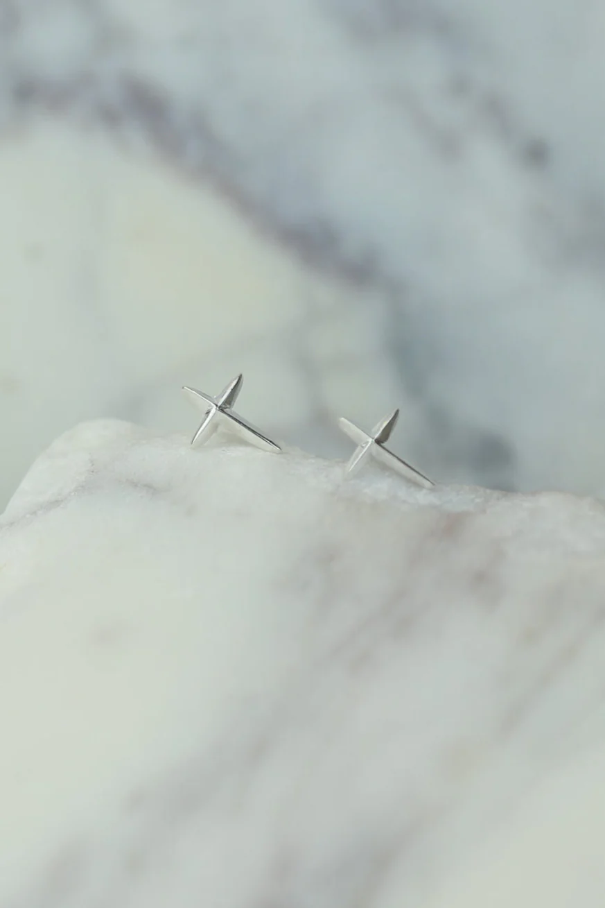 Silver Puff Cross Studs - Image 2