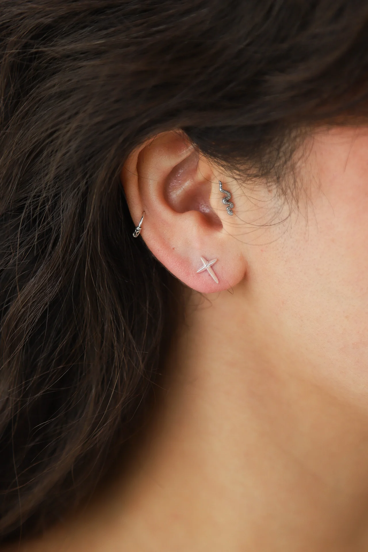 Silver Puff Cross Studs - Image 3