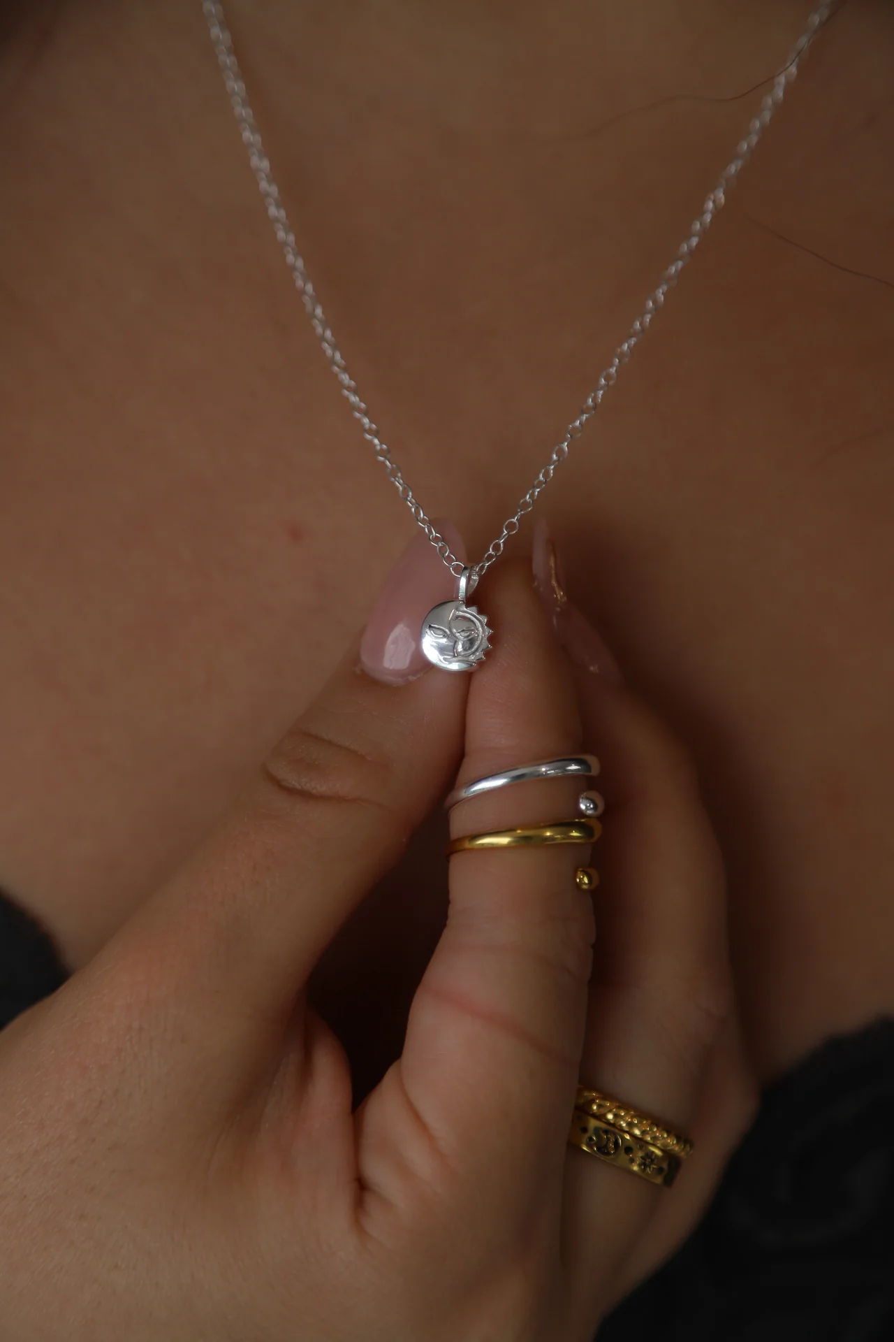 Silver Sun and Moon Necklace - Image 4