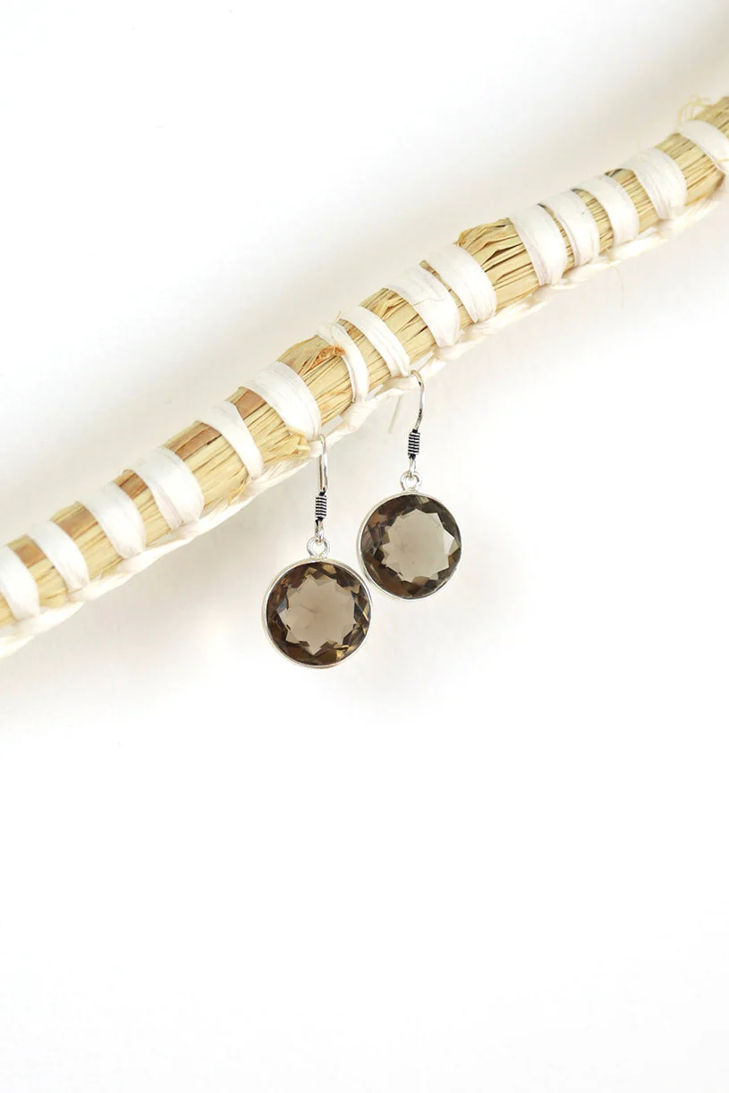 Smokey Quartz Round Faceted Drops