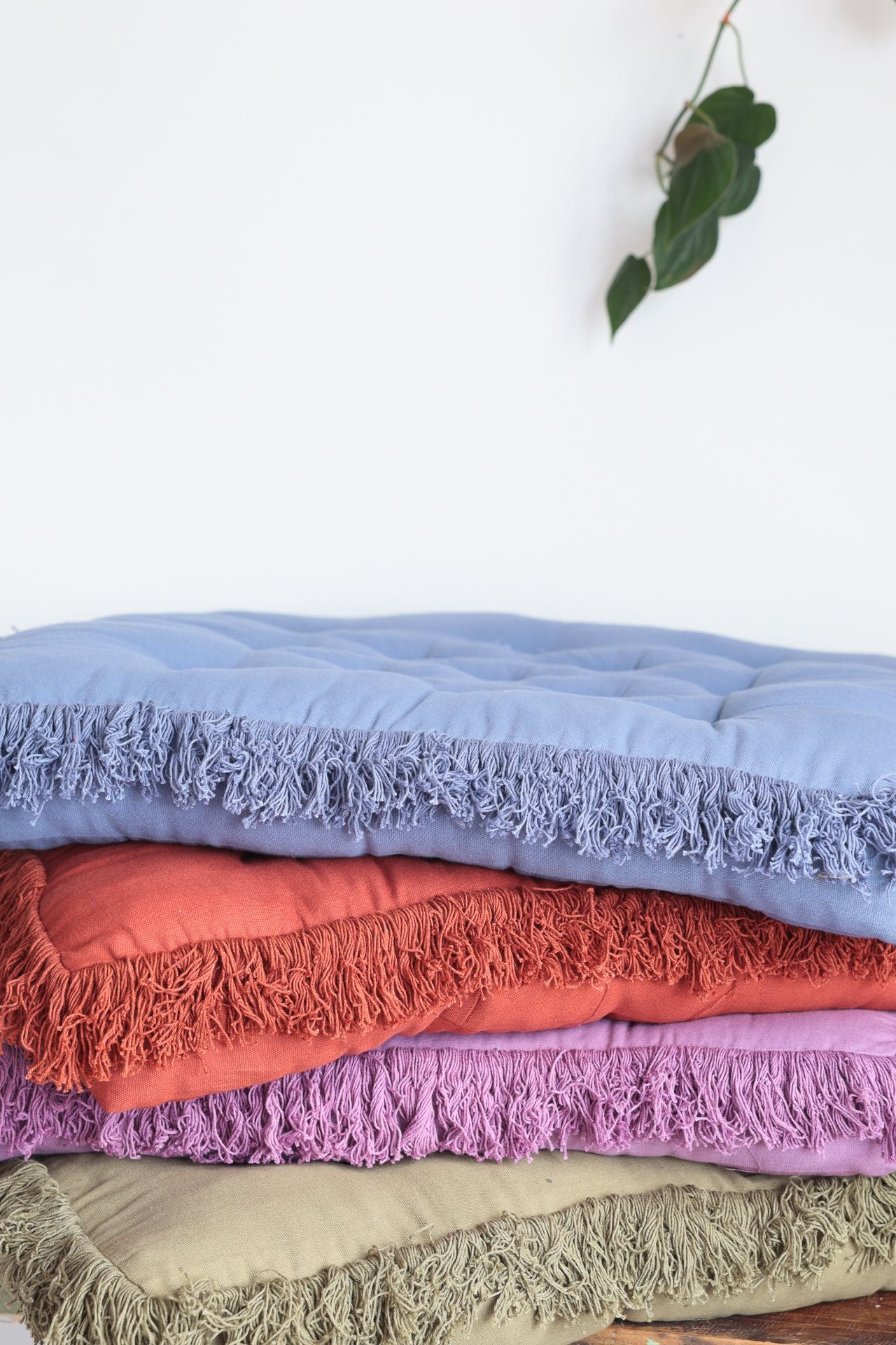 Blue Fringed Floor Cushion